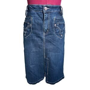 Jeanstar Women’s Size 12 Y2K Dark Denim Midi‎ Skirt